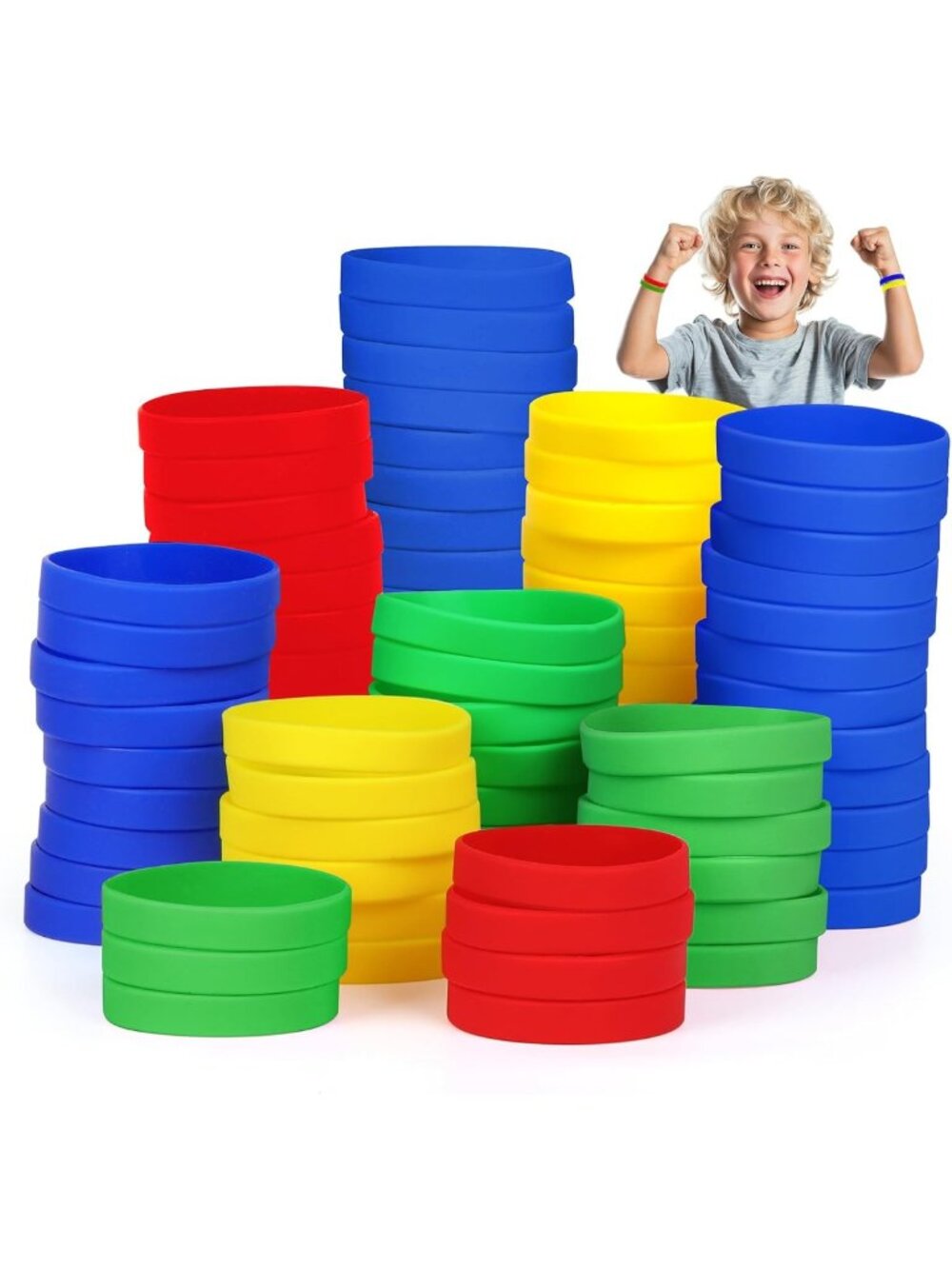 100PCS Kids Silicone Wristbands - Elastic Rubber Bracelets for Parties